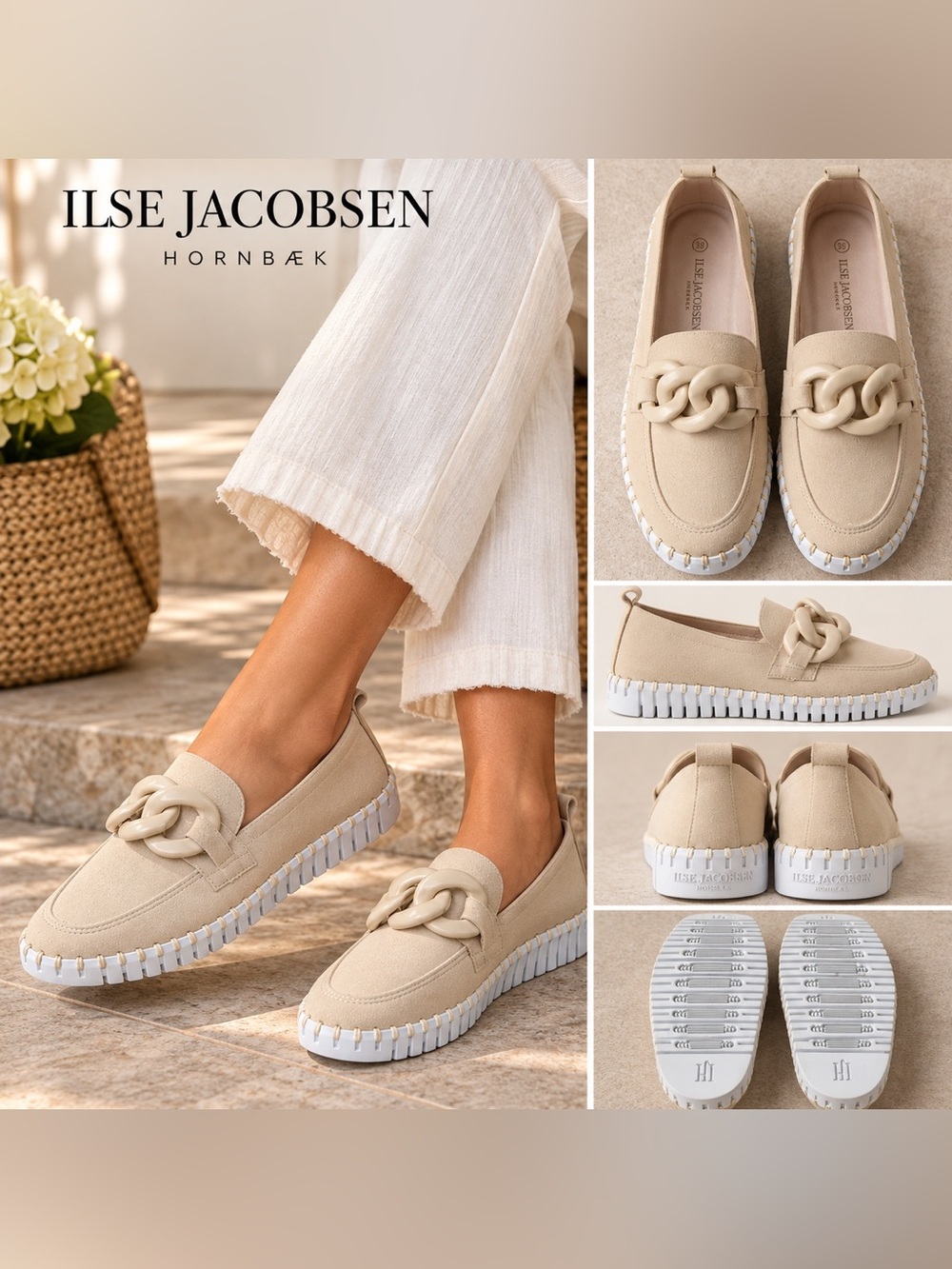 Ilse Jacobsen Tulip Chain Loafers Beige Cream Slip On Shoes EU 39